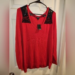 Torrid red sweater with lace shoulder
